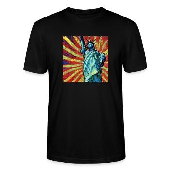 Van Gogh Statue of Liberty - Stanley/Stella CRAFTER Unisex Organic T-Shirt - black - Front - Alina (178cm) & Michal (187cm)
