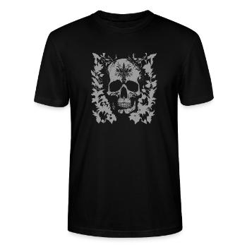 Gothic-Totenkopf in organischen Ornamenten - Stanley/Stella Unisex Bio-T-Shirt CRAFTER - Schwarz - Vorne - Alina (178cm) & Michal (187cm)