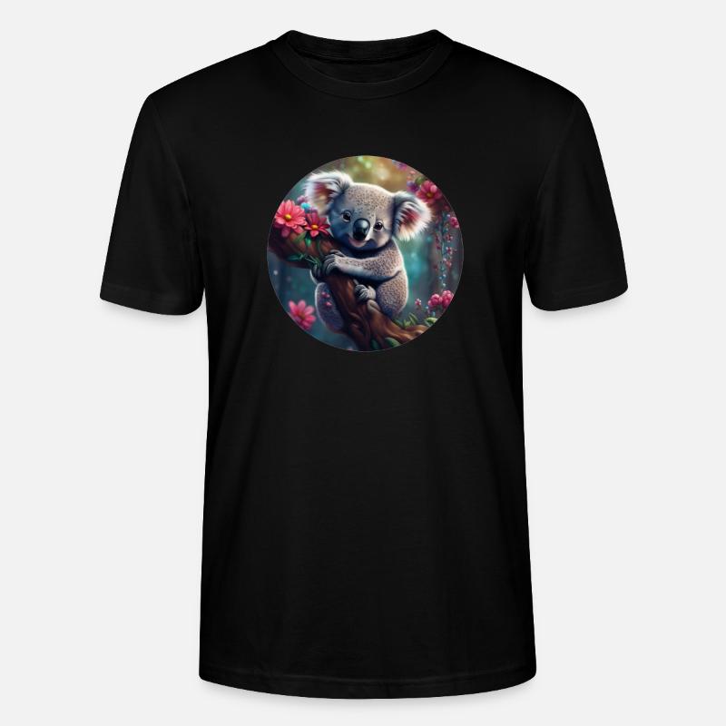 Koala ours mignon dans un arbre avec des fleurs - T-shirt bio CRAFTER Stanley Stella Unisexe - noir