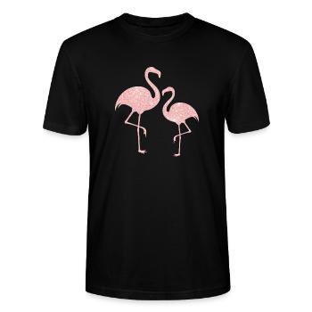 Glitzer Rosa Flamingo - Stanley/Stella Unisex Bio-T-Shirt CRAFTER - Schwarz - Vorne - Alina (178cm) & Michal (187cm)
