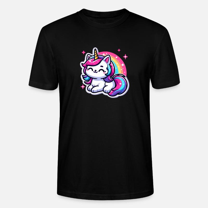 Regenbogen Einhorn Katze - Stanley/Stella Unisex Bio-T-Shirt CRAFTER - Schwarz