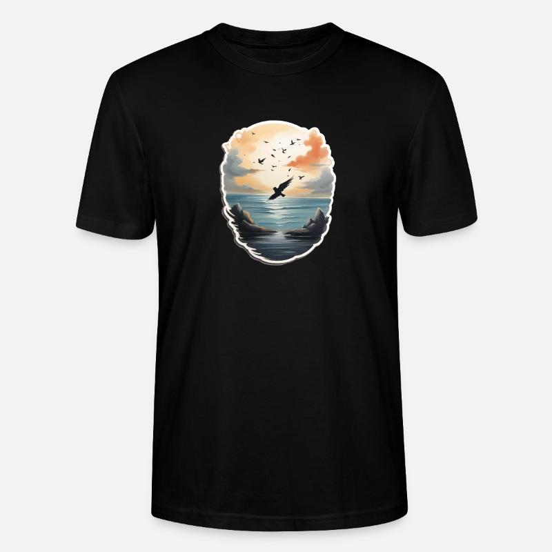 Landschaft Gemälde mit Vogel - Stanley/Stella Unisex Bio-T-Shirt CRAFTER - Schwarz