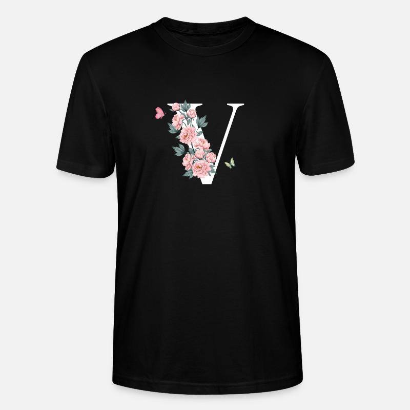 Buchstabe v rosa Blumen - Stanley/Stella Unisex Bio-T-Shirt CRAFTER - Schwarz