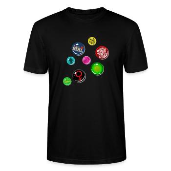 Pin Fake Buttons Girl Girl Power - Stanley/Stella CRAFTER Unisex Organic T-Shirt - black - Front - Alina (178cm) & Michal (187cm)