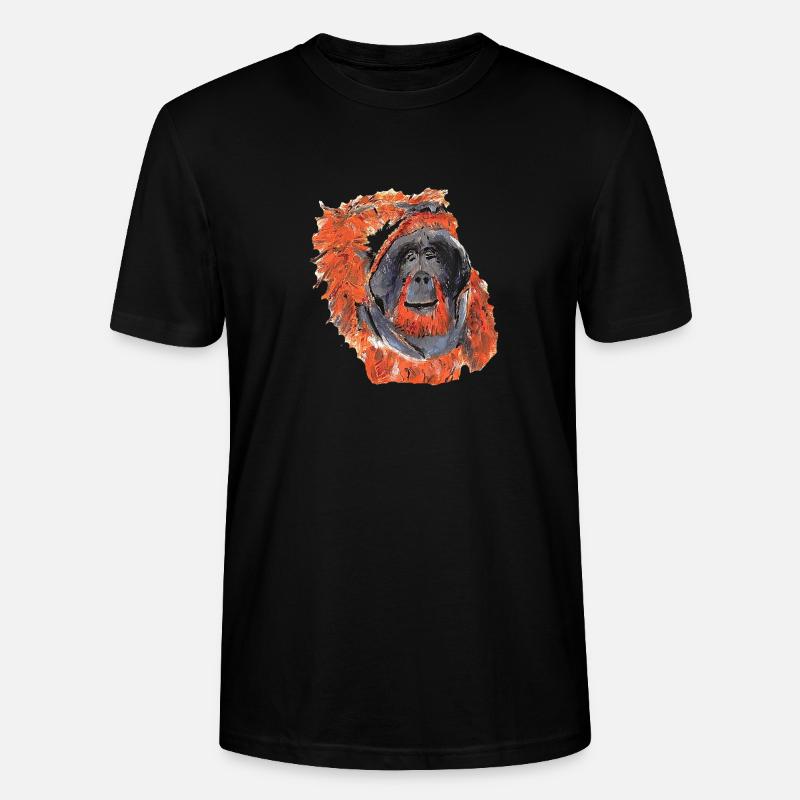 Orange Orangutan Scratching Head - Stanley/Stella CRAFTER Unisex Organic T-Shirt - black