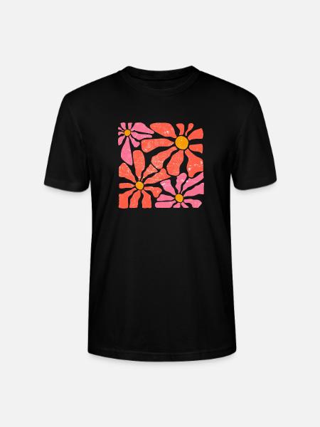 Groovy retro pink og orange blomster - Stanley Stella CRAFTER unisex økologisk-T-shirt - sort