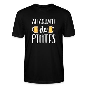 Attaquant de pintes cadeau humour bière football - T-shirt bio CRAFTER Stanley Stella Unisexe - noir - Devant - Alina (178cm) & Michal (187cm)