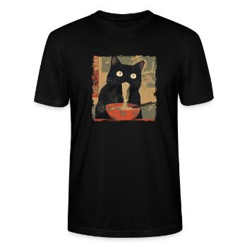 Anime Japanse Kunst Zwarte Kat Ramen Ukiyo-e - Stanley/Stella Uniseks bio-T-shirt CRAFTER - zwart - Voor - Alina (178cm) & Michal (187cm)