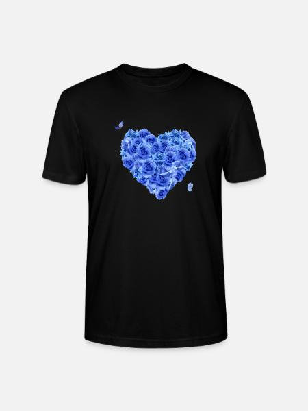 Blue floral heart - Stanley/Stella CRAFTER Unisex Organic T-Shirt - black