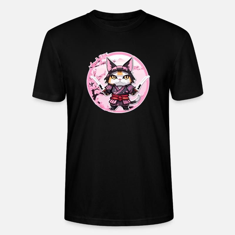 Samurai Katze & Kirschblüten #1 - Stanley/Stella Unisex Bio-T-Shirt CRAFTER - Schwarz