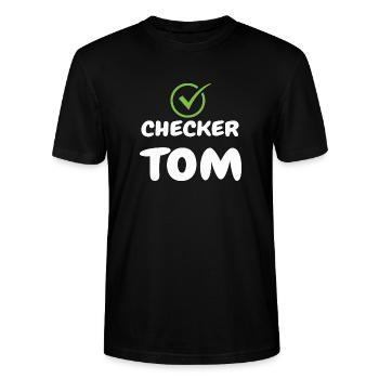 Checker Tom funny shirt for all the Tom in the world - Stanley/Stella CRAFTER Unisex Organic T-Shirt - black - Front - Alina (178cm) & Michal (187cm)