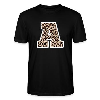 Buchstabe Ein Leopardenmuster - Geschenkidee zum Geburtstag - Stanley/Stella Unisex Bio-T-Shirt CRAFTER - Schwarz - Vorne - Alina (178cm) & Michal (187cm)