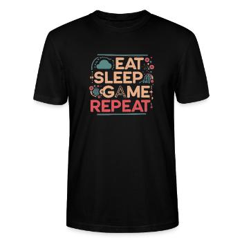 Essen Schlafen Zocken wiederholen Eat Sleep Game - Stanley/Stella Unisex Bio-T-Shirt CRAFTER - Schwarz - Vorne - Alina (178cm) & Michal (187cm)
