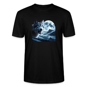 Wolf with blue eyes at full moon - Stanley/Stella CRAFTER Unisex Organic T-Shirt - black - Front - Alina (178cm) & Michal (187cm)
