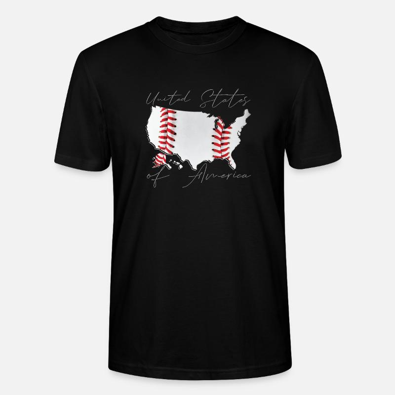 USA | echter Baseball | Landkarte Script - Stanley/Stella Unisex Bio-T-Shirt CRAFTER - Schwarz