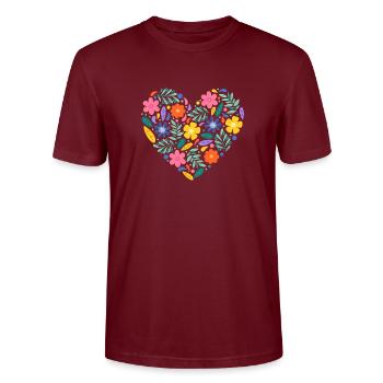 Heart of flowers - Stanley/Stella CRAFTER Unisex Organic T-Shirt - burgundy - Front - Alina (178cm) & Michal (187cm)