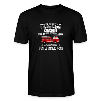 Feuerwehrfrau/mann Feuerwehrauto Spruch Geschenk - Stanley/Stella Unisex Bio-T-Shirt CRAFTER - Schwarz - Vorne - Alina (178cm) & Michal (187cm)