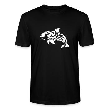 Schnittig Eleganter Orca Tribal Tattoo Style - Stanley/Stella Unisex Bio-T-Shirt CRAFTER - Schwarz - Vorne - Alina (178cm) & Michal (187cm)