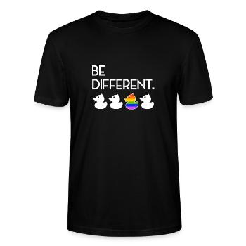 Be Different LGBT Gay Duck Regenbogen - Stanley/Stella Unisex Bio-T-Shirt CRAFTER - Schwarz - Vorne - Alina (178cm) & Michal (187cm)