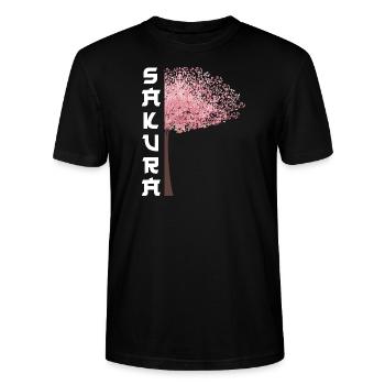 Sakura Tree Fleurs de cerisier japonais - T-shirt bio CRAFTER Stanley Stella Unisexe - noir - Devant - Alina (178cm) & Michal (187cm)