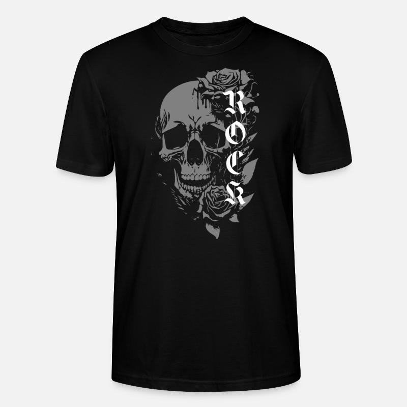 Felsenschädel mit Rosen - Stanley/Stella Unisex Bio-T-Shirt CRAFTER - Schwarz