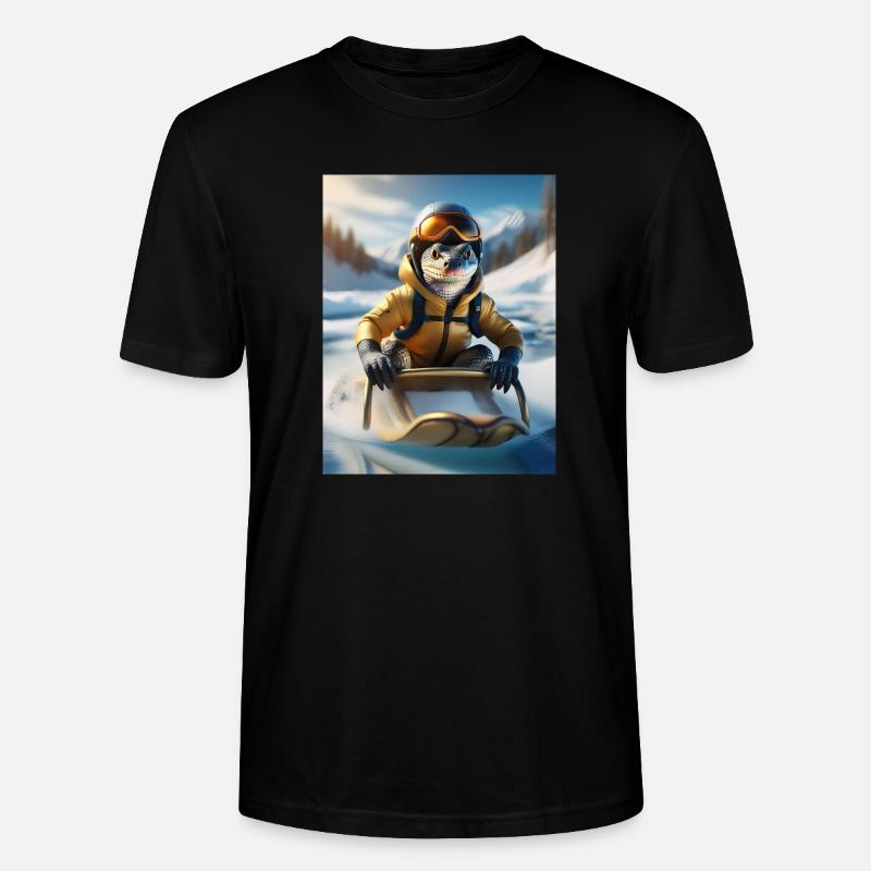 Eine Echse bei einer Schlittenfahrt - Stanley/Stella Unisex Bio-T-Shirt CRAFTER - Schwarz