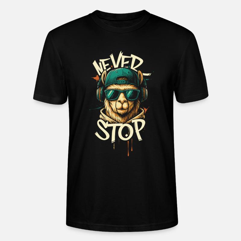 Llama DJ Never Stop - T-shirt bio CRAFTER Stanley Stella Unisexe - noir