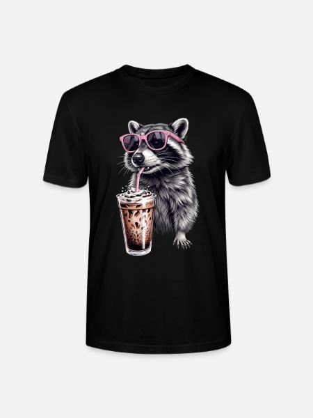 Raccoon Iced Coffee - Stanley/Stella CRAFTER Unisex Organic T-Shirt - black