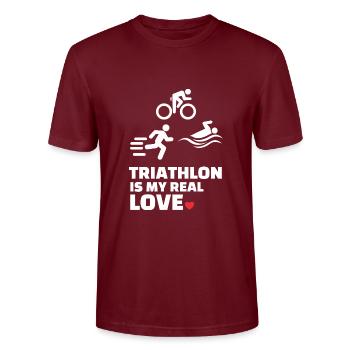 Ich Liebe Triathlon - Stanley/Stella Unisex Bio-T-Shirt CRAFTER - Burgunderrot - Vorne - Alina (178cm) & Michal (187cm)