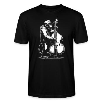 monkey plays double bass in jazz band - Stanley/Stella CRAFTER Unisex Organic T-Shirt - black - Front - Alina (178cm) & Michal (187cm)