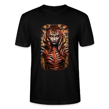 Wild Jungle Tiger Spirit Fantasy Artwork - Stanley/Stella CRAFTER Unisex Organic T-Shirt - black - Front - Alina (178cm) & Michal (187cm)