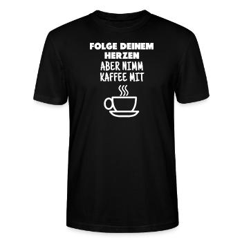 Kaffee lustiger Spruch - Stanley/Stella Unisex Bio-T-Shirt CRAFTER - Schwarz - Vorne - Alina (178cm) & Michal (187cm)