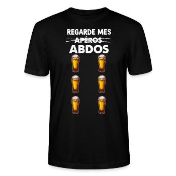 Biere apéros abdos, humour barbecue fête - T-shirt bio CRAFTER Stanley Stella Unisexe - noir - Devant - Alina (178cm) & Michal (187cm)