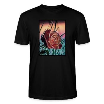 Rose as art on a T-shirt - Stanley/Stella CRAFTER Unisex Organic T-Shirt - black - Front - Alina (178cm) & Michal (187cm)