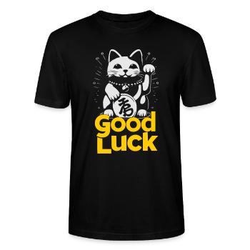 "Good Luck" with Maneki-Neko - Happiness and Charming - Stanley/Stella CRAFTER Unisex Organic T-Shirt - black - Front - Alina (178cm) & Michal (187cm)