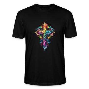 Regenbogen, Kreuz, Christentum, Glaube, Liebe, - Stanley/Stella Unisex Bio-T-Shirt CRAFTER - Schwarz - Vorne - Alina (178cm) & Michal (187cm)