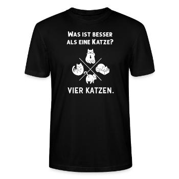 Was ist besser als eine Katze? - Vier Katzen - Stanley/Stella Unisex Bio-T-Shirt CRAFTER - Schwarz - Vorne - Alina (178cm) & Michal (187cm)