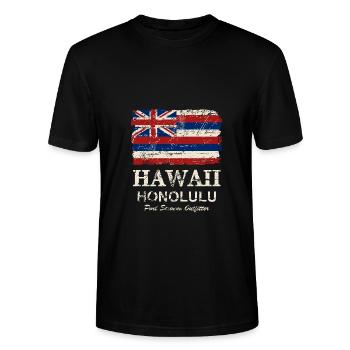 Hawaii Flag - Honolulu - Vintage Look - Stanley/Stella Unisex Bio-T-Shirt CRAFTER - Schwarz - Vorne - Alina (178cm) & Michal (187cm)