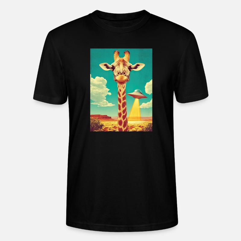 Retro Giraffe mit UFO - Stanley/Stella Unisex Bio-T-Shirt CRAFTER - Schwarz