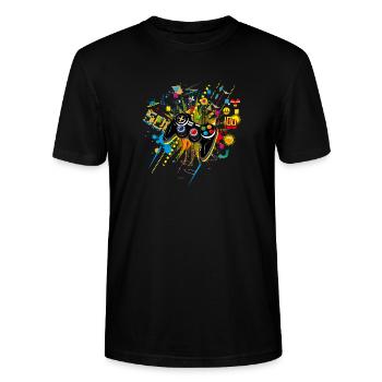 Gamepad Videogames mit verschiedenen Symbolen - Stanley/Stella Unisex Bio-T-Shirt CRAFTER - Schwarz - Vorne - Alina (178cm) & Michal (187cm)