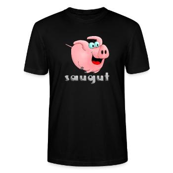 saugut - Sau - Ferkel - Stanley/Stella Unisex Bio-T-Shirt CRAFTER - Schwarz - Vorne - Alina (178cm) & Michal (187cm)