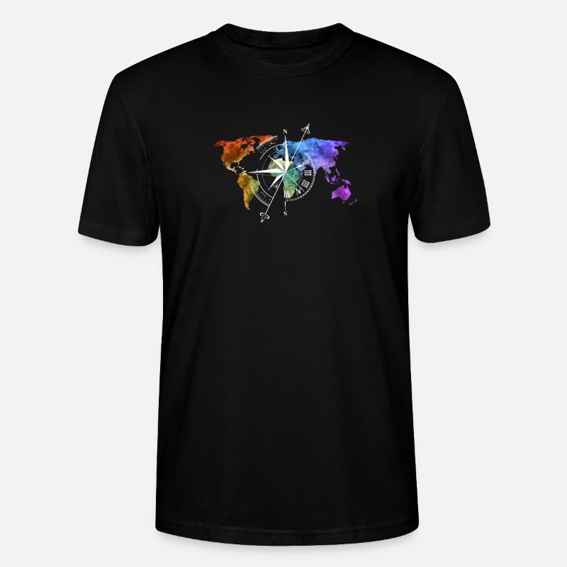 World map compass white - Stanley/Stella CRAFTER Unisex Organic T-Shirt - black