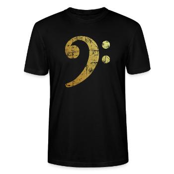 Bassschlüssel (Vintage Goldgelb) Bassisten Bass - Stanley/Stella Unisex Bio-T-Shirt CRAFTER - Schwarz - Vorne - Alina (178cm) & Michal (187cm)