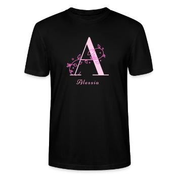 ALESSIA Namensshirt Blumen Buchstabe Damen - Stanley/Stella Unisex Bio-T-Shirt CRAFTER - Schwarz - Vorne - Alina (178cm) & Michal (187cm)