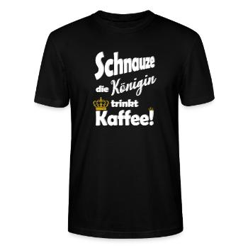 Schnauze die Koenigin trinkt Kaffee lustig Spruch - Stanley/Stella Unisex Bio-T-Shirt CRAFTER - Schwarz - Vorne - Alina (178cm) & Michal (187cm)