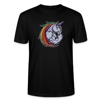 Muskeltraining Motivation Einhorn Fitnessstudio - Stanley/Stella Unisex Bio-T-Shirt CRAFTER - Schwarz - Vorne - Alina (178cm) & Michal (187cm)