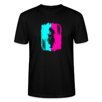 Samurai Krieger Japan Türkis Pink Kunst Manga - Stanley/Stella Unisex Bio-T-Shirt CRAFTER - Schwarz - Vorne - Alina (178cm) & Michal (187cm)