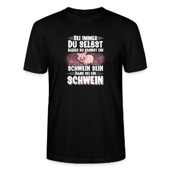 Schwein - Stanley/Stella Unisex Bio-T-Shirt CRAFTER - Schwarz - Vorne - Alina (178cm) & Michal (187cm)