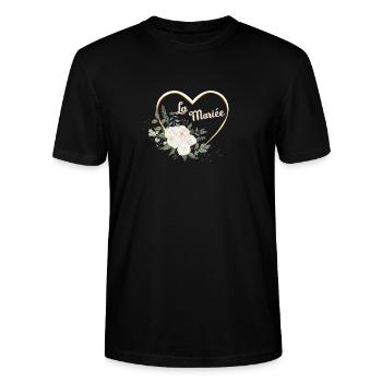 Die Braut Blumenherz Gold - Stanley/Stella Unisex Bio-T-Shirt CRAFTER - Schwarz - Vorne - Alina (178cm) & Michal (187cm)