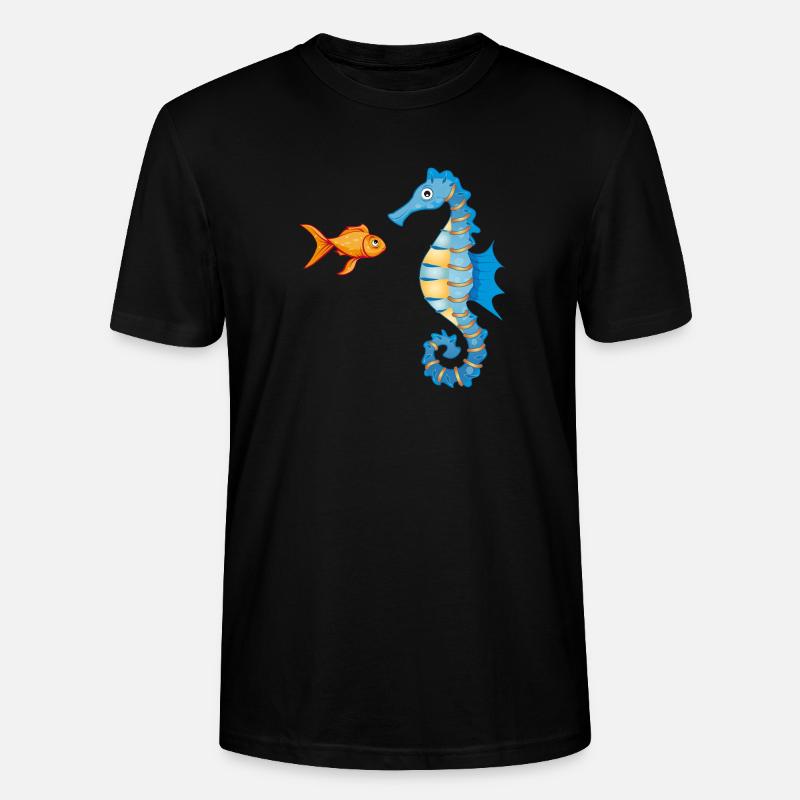 niedlicher Comic Goldfisch und Seepferdchen - Stanley/Stella Unisex Bio-T-Shirt CRAFTER - Schwarz